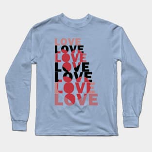 stacked word love with red hearts Long Sleeve T-Shirt